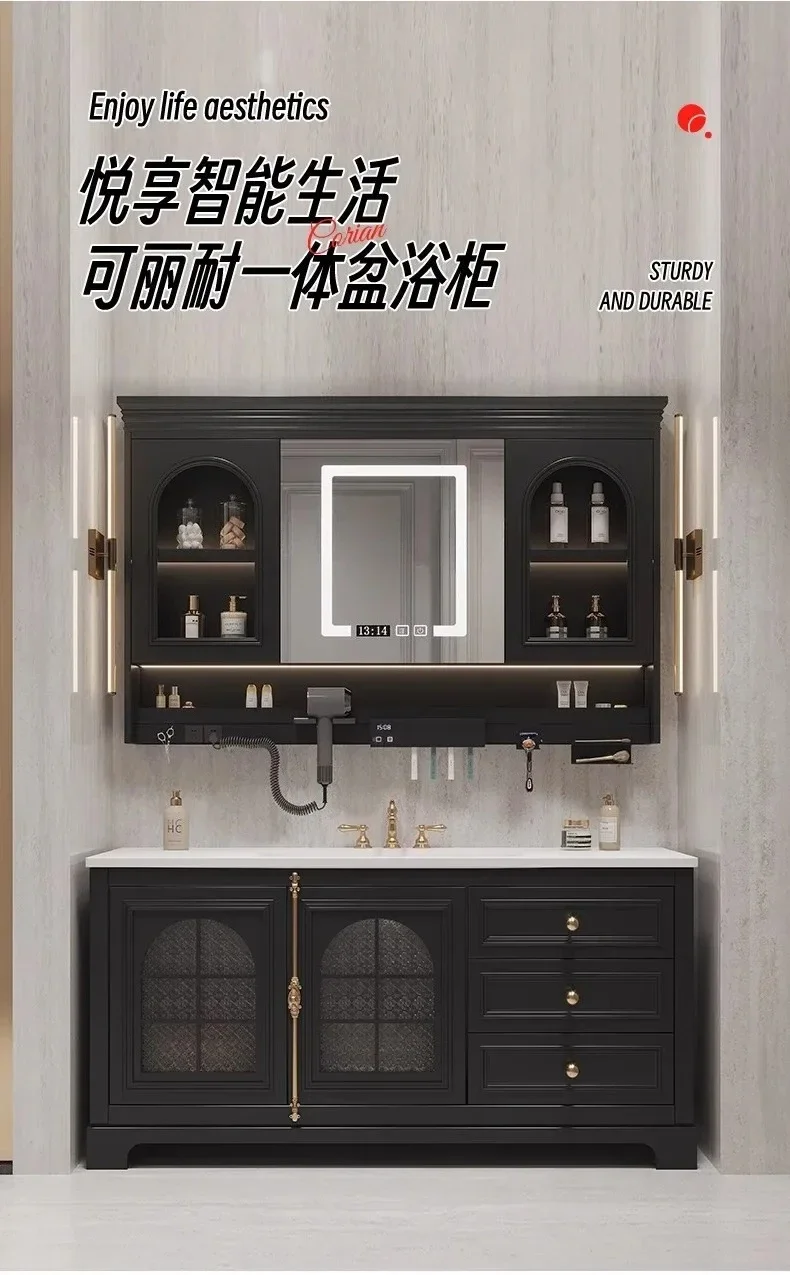 French Retro Floor Bathroom Cabinet Combination Whole Washbin Washstand Stone Plate Seamless Washbasin