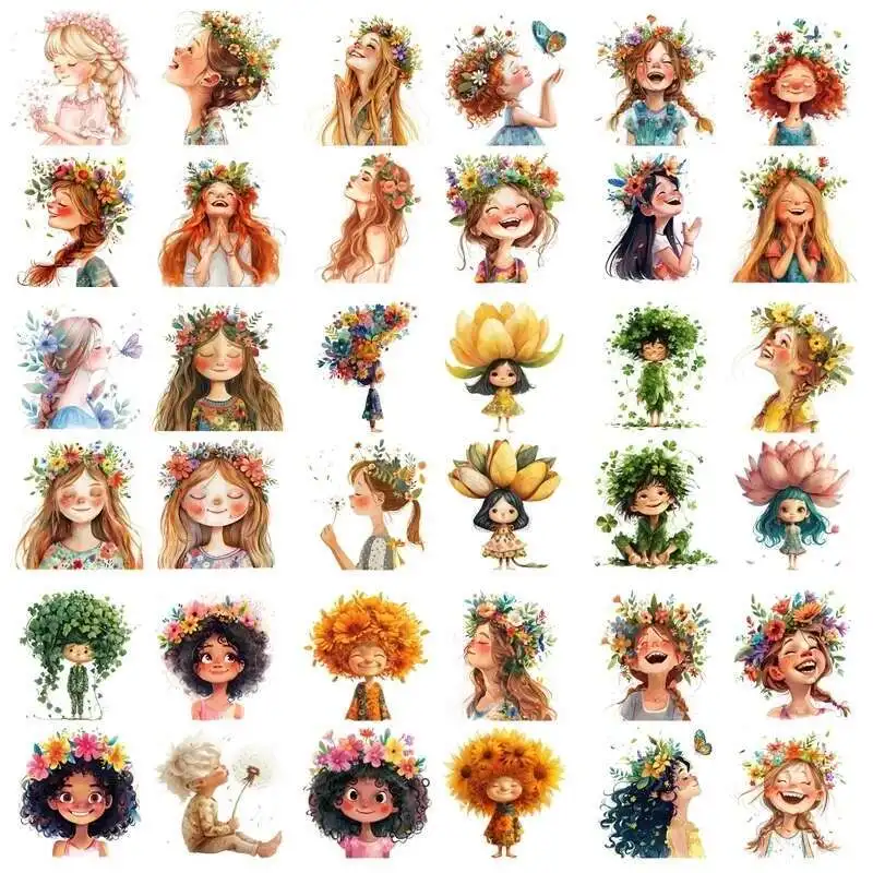 14cm Kid Cute Spirit Of Spring Flower Girl Iron On Heat Transfer Sticker For Clothes Pinted Vinyl Thermal Washable T-Shirt Decal