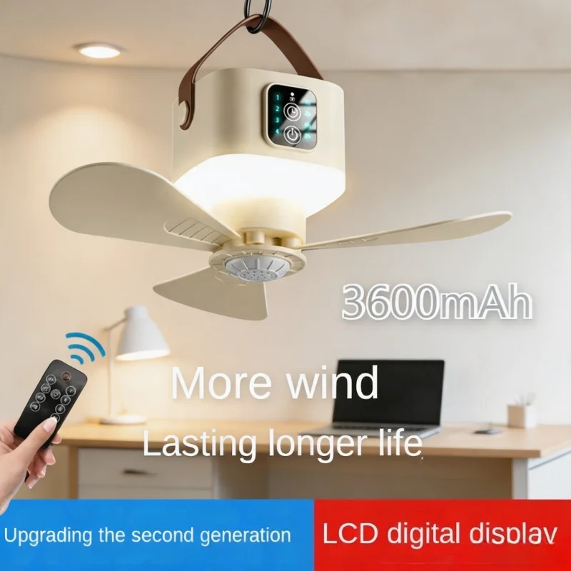 Outdoor Pendant Ceiling 4-Gear Fan 3600mAh Intelligent Remote Control With Mosquito Repellent Aromatherapy Box Camping Timed Fan