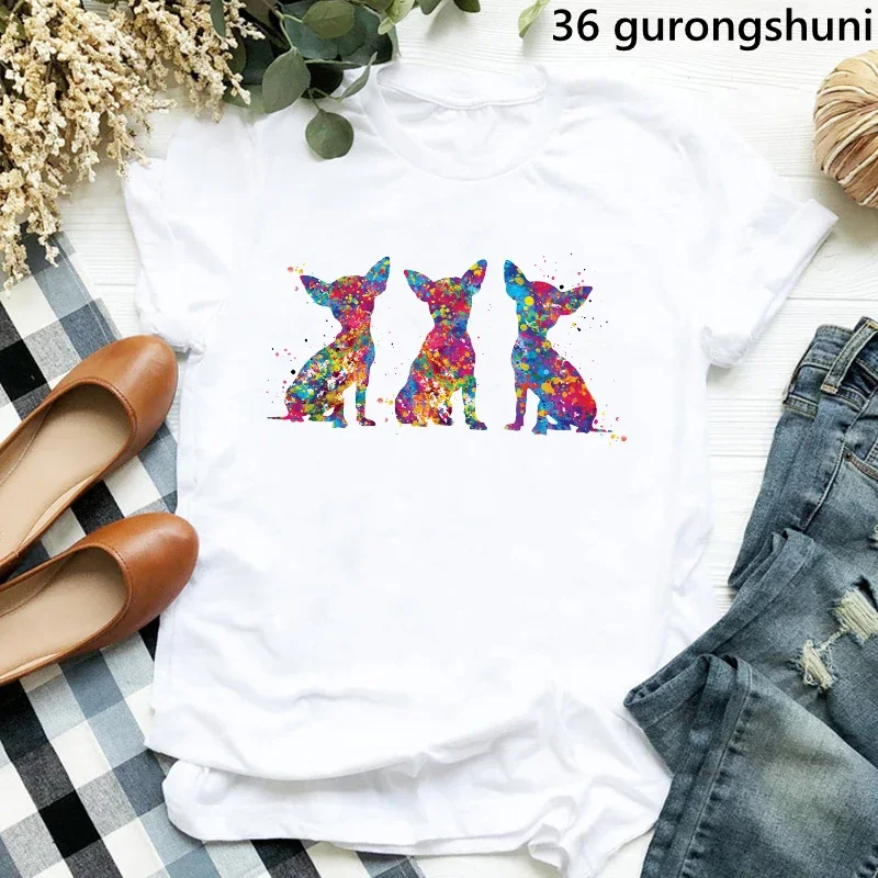 Watercolor Chihuahua Dog Lover Print T-Shirt Women Harajuku Shirt Golden Retriever Tshirt Femme Summer Fashion T Shirt Female