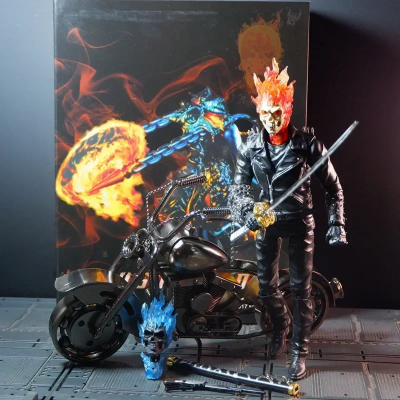 Marvel Ghost Rider 9 Inch Skull Flame Motorcycle Luminous Model Can Do Toy Man Boy Toy Alloy Motorcycle Joints Can Move