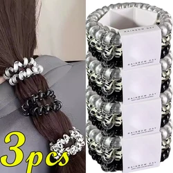 3pcs New Cord Spiral Hair Ties Black Dot Elastic Hair Bands Plastic Rubber Telephone Cord Scrunchies Hair Accessories Headwear