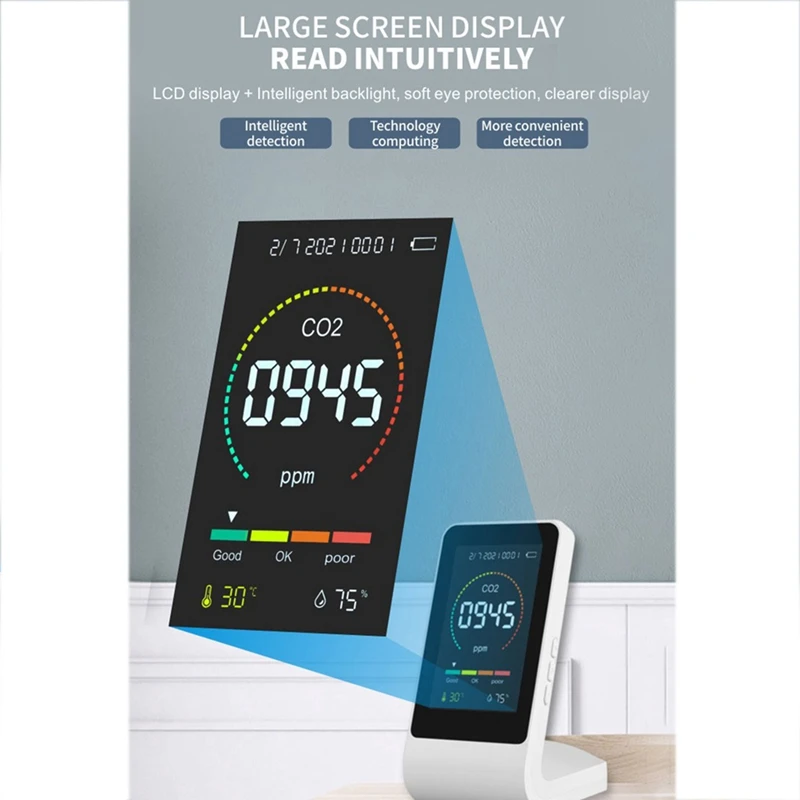 Temperatura Digital Sensor de Umidade Tester, Monitor de Qualidade do Ar, Preto, CO2 Medidor, 3 em 1, 1 Conjunto