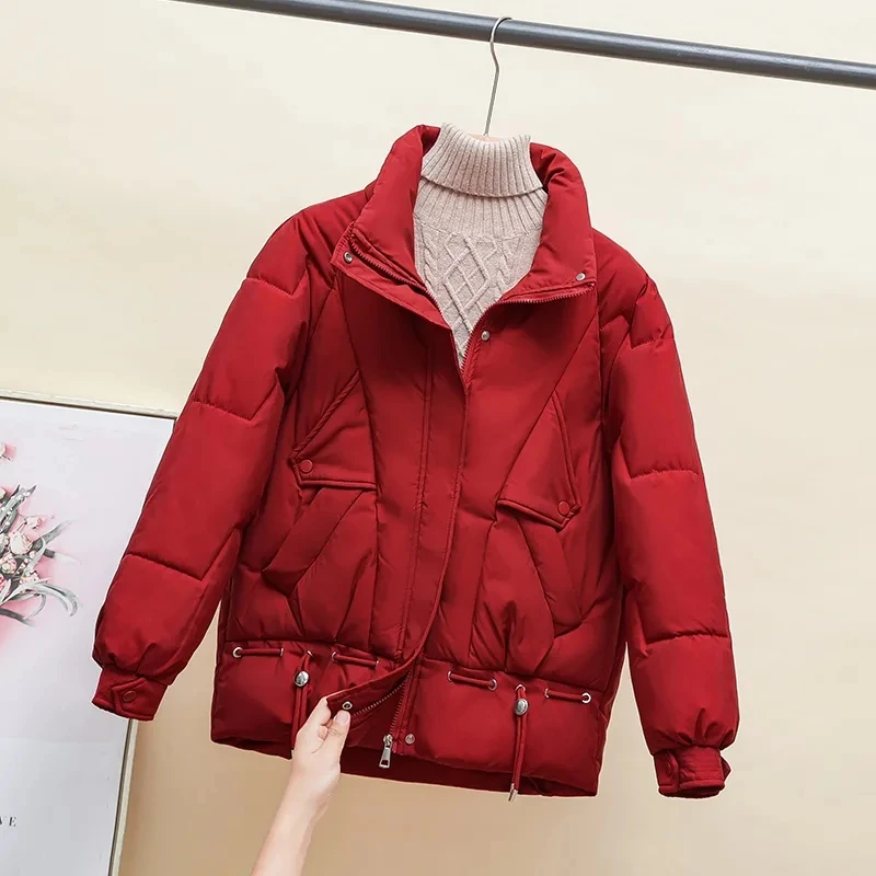 

Winter New Warm Stand Collar Cotton Padded Coats Windbreak Thick Casual Parka Elegant Women Long Sleeve Bread Short Jacket A1281