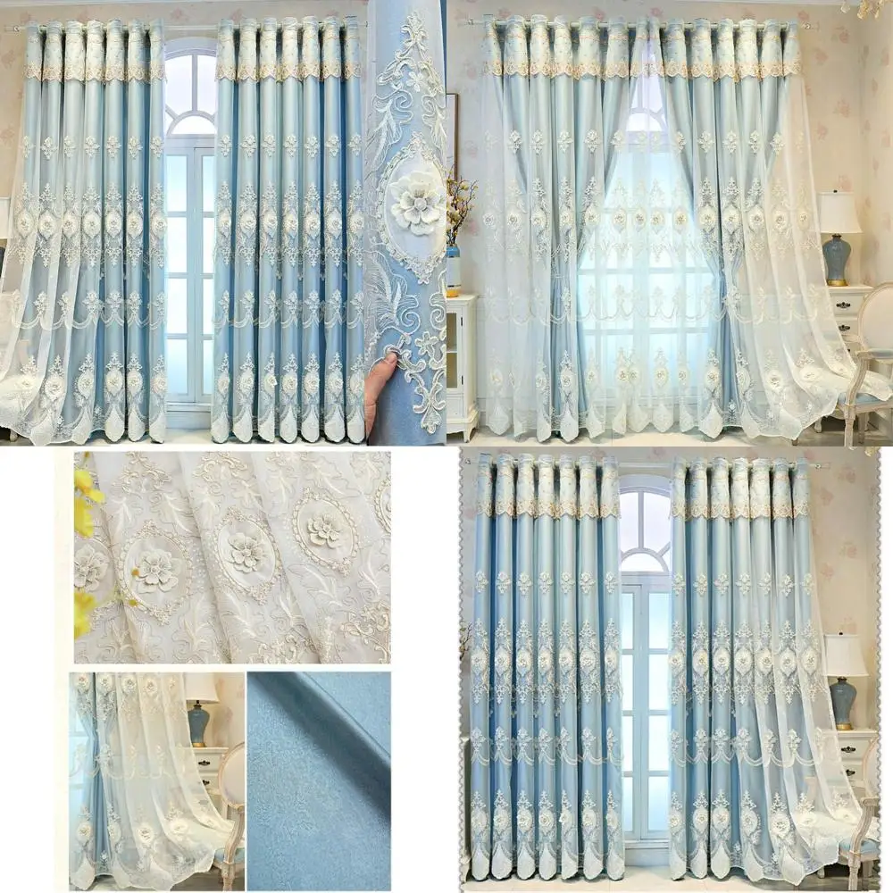 Energy-Efficient Thermal Insulated Blackout Curtains with Lace Embroidery for Girl's Bedroom Balcony
