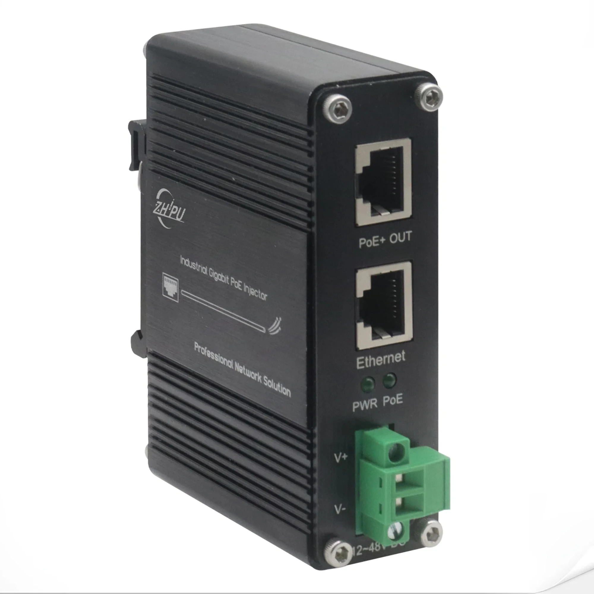 Industrial 30W/95W Gigabit PoE Injector 12~48VDC 2 Port PoE Power Injector Din Rail Ethernet Adapter IEEE802.3af/at IP40