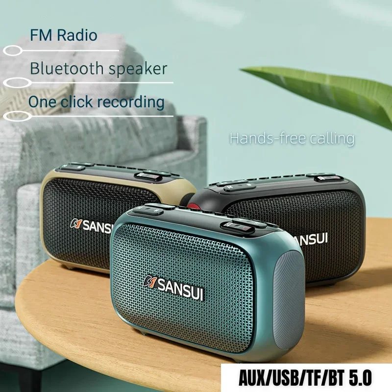 SANSUI F31 Mini Portable Fashion FM Radio USB/TF/AUX LCD Screen Music Player Multi Band Radio Stereo Bluetooth Speaker Subwoofer