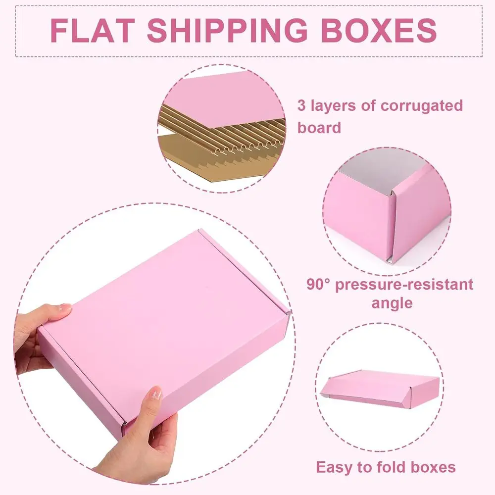 Pacote com 100 pequenas caixas de transporte de papelão rosa para presentes e envio postal, 9x6x2 polegadas