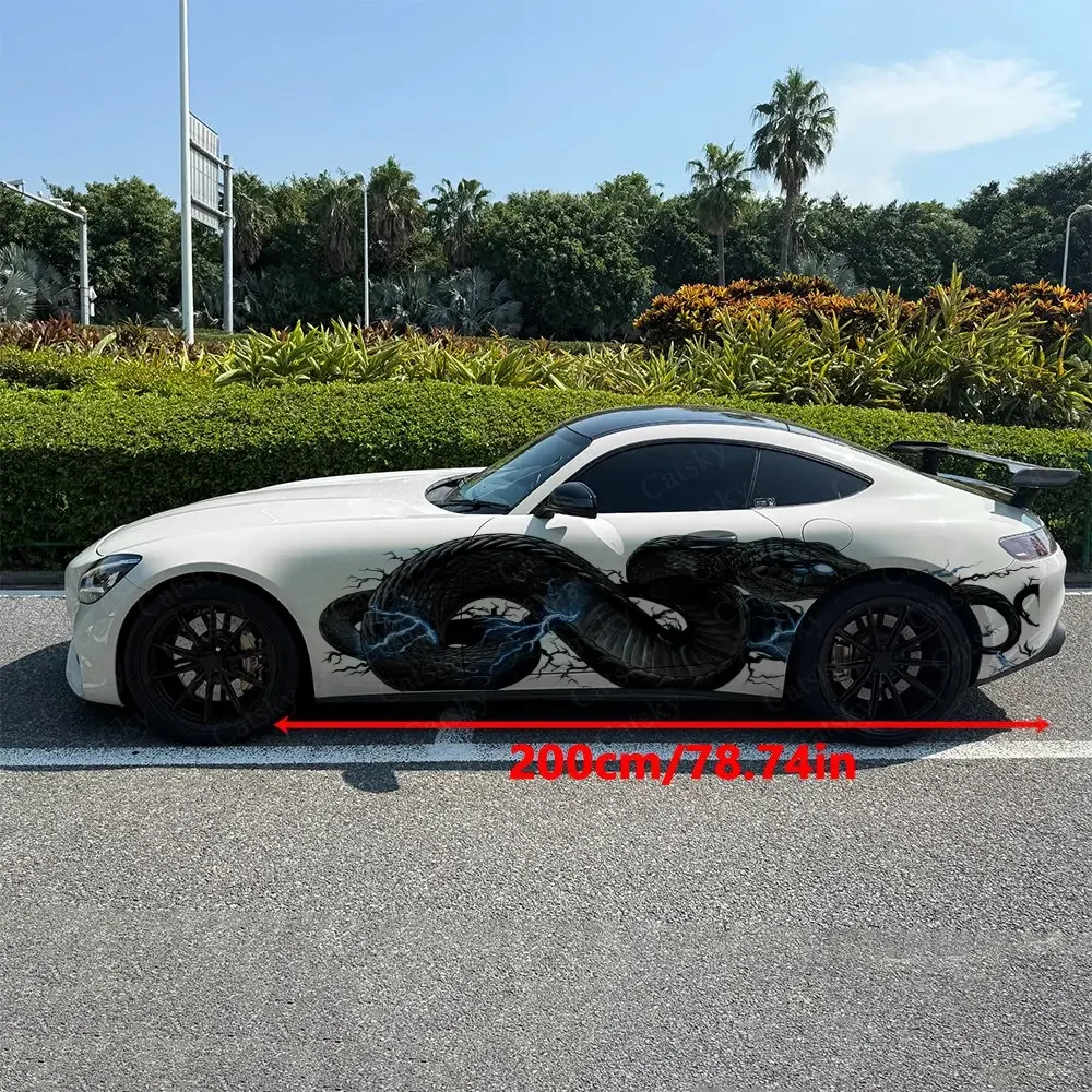 2pcs Lightning Black Mamba Car Side Wraps, Self-Adhesive PVC Waterproof & Scratch-Resistant Stickers, Car Accessory Gift