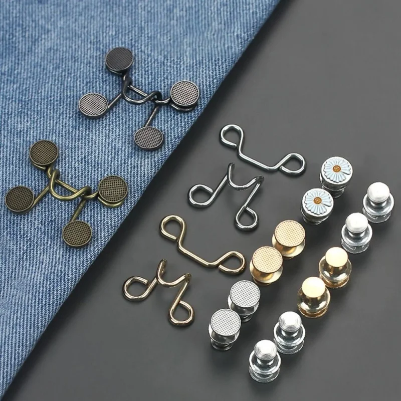 8 PCS 2 Colors Pant Waist Tightener Adjustable Jean Button Pins Button Clip For Pants No Sewing Required Easy To Install