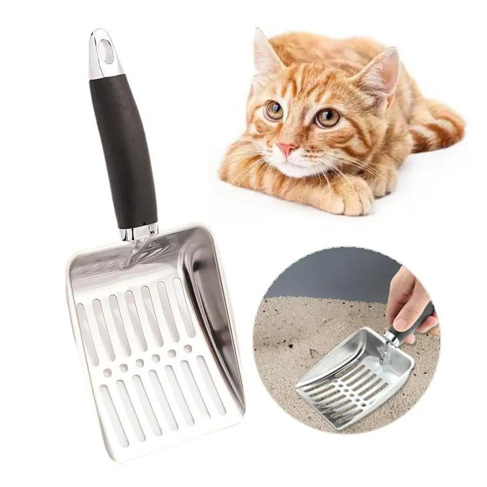 1 PCS Stainless Steel Metal Cat Litter Scoop Long Handle Litter Scooper Deep Shovel For Cat Kitten Litter Box Cleaning Tool