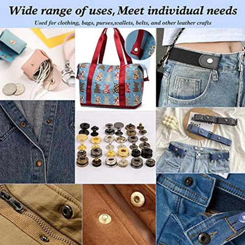 Kit de cierres a presión de cuero, juego de 120 botones a presión de Metal, tachuelas con 6 herramientas de ajuste, para chaquetas y ropa