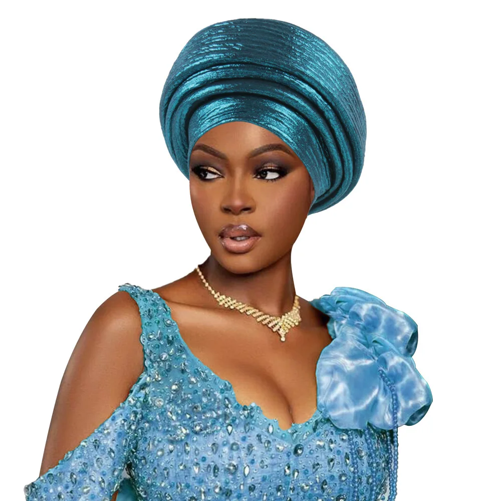الأفريقية السيارات Gele ربطة الرأس عمامة مصنوعة بالفعل النساء الإناث أشرطة رأس نيجيريا الزفاف Geles حفلة القبعات مسلم الحجاب بونيه