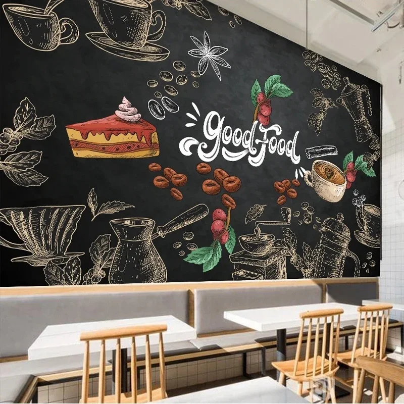 

Custom Size Mural 3D Photo Coffee Painting Blackboard Waterproof Canvas Wallpaper for Cafe Shop Restaurant Drink Bar Home Decor