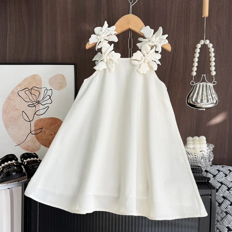

Summer New Three-Dimensional Flower Strap Dress for Girls High-Quality Wedding Birthday Princess Dress2-7Years Old