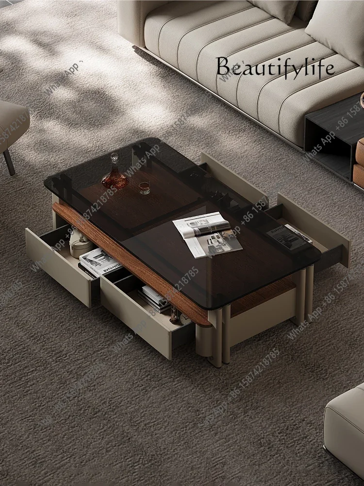 

j Italian Minimalist Coffee Table Light Luxury Tea Table High-end Customization High-end Sense New Walnut Solid Wood Coffee Tab