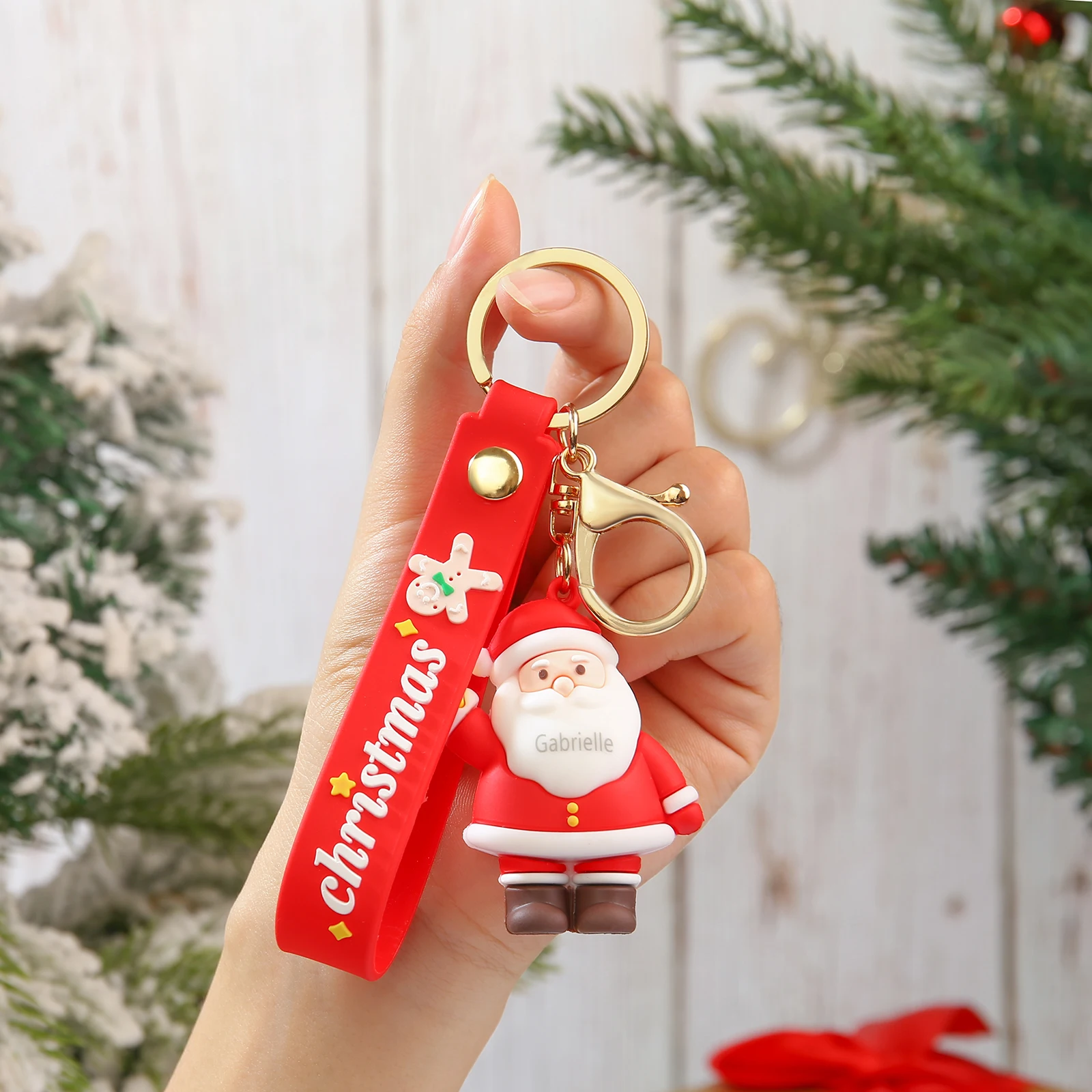 Custom Name Engraved Christmas Keychains Cute Santa Claus Snowman Personalized Keyring Anniversary Christmas Gift for Friends