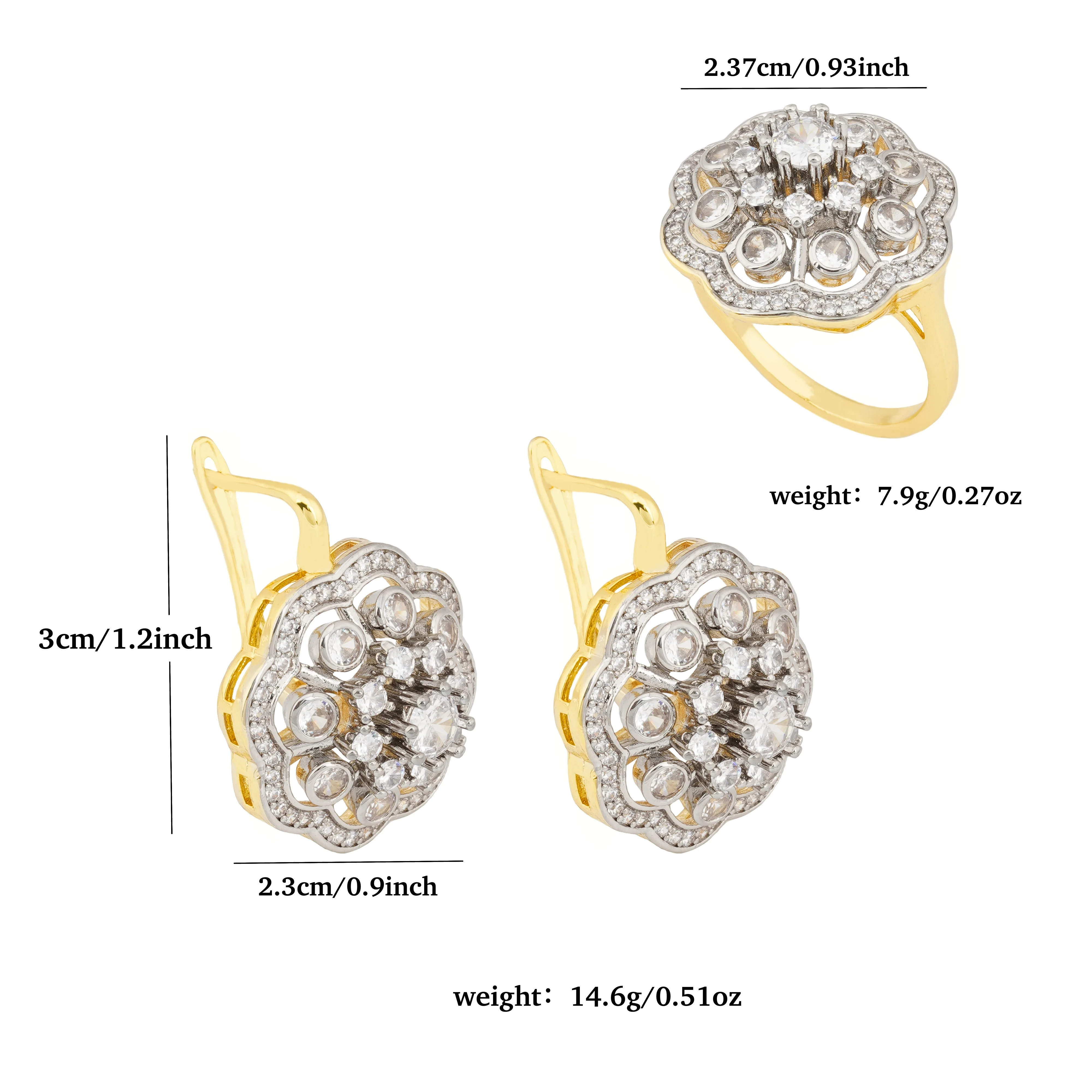 LUYIN Hot Selling Sunflower Shape Earrings Ring Jewelry Set For Women Copper Plated 14K Gold 2 Color Party Wedding Gifts