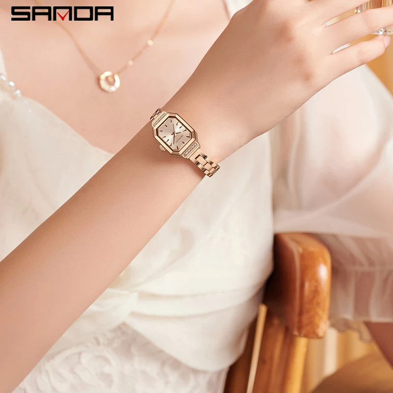 SANDA 1127 Fashion Leather Women\'s Watches Creative Dial Rose Gold Ladies Bracelet Watch Female High Quality Quartz Wristwatches