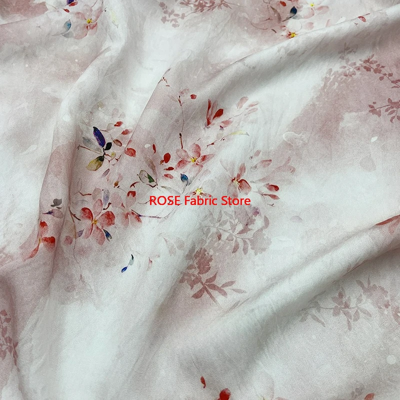 1 meter Floral Digital Print Brocade Cotton Fabric for Sewing Dress Clothes DIY Handmade Crafting Fabric