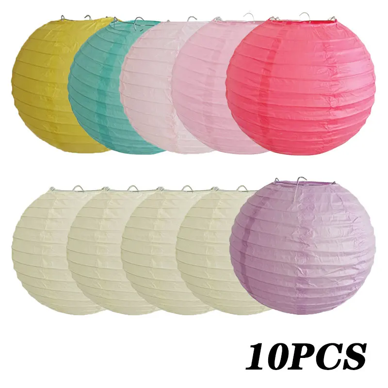 10pcs, 4 Beige and 6 Random Color Paper Lanterns Holiday Hanging Paper Lantern Decoration, Home Decoration（Random color）