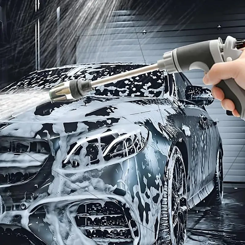 High Pressure Washer Spray Gun with Long Metal Extension Wand, Rubber Handle, Portable Household Car Washing Cleaning Tool