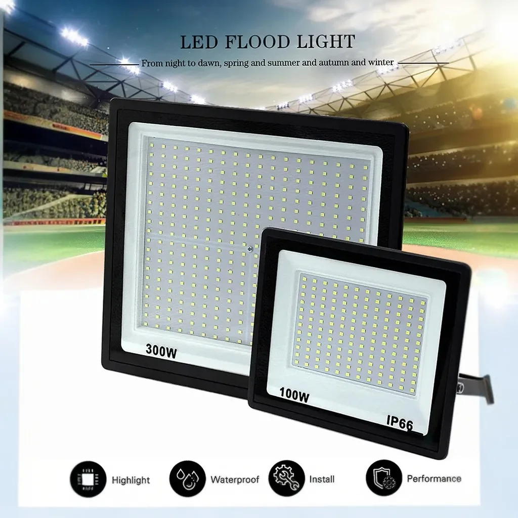 

300W LED Floodlight 200W 100W Outdoor Spotlight Tempered Glass Flood Lights IP66 Waterproof LED Projector 150W Wall Light 220V