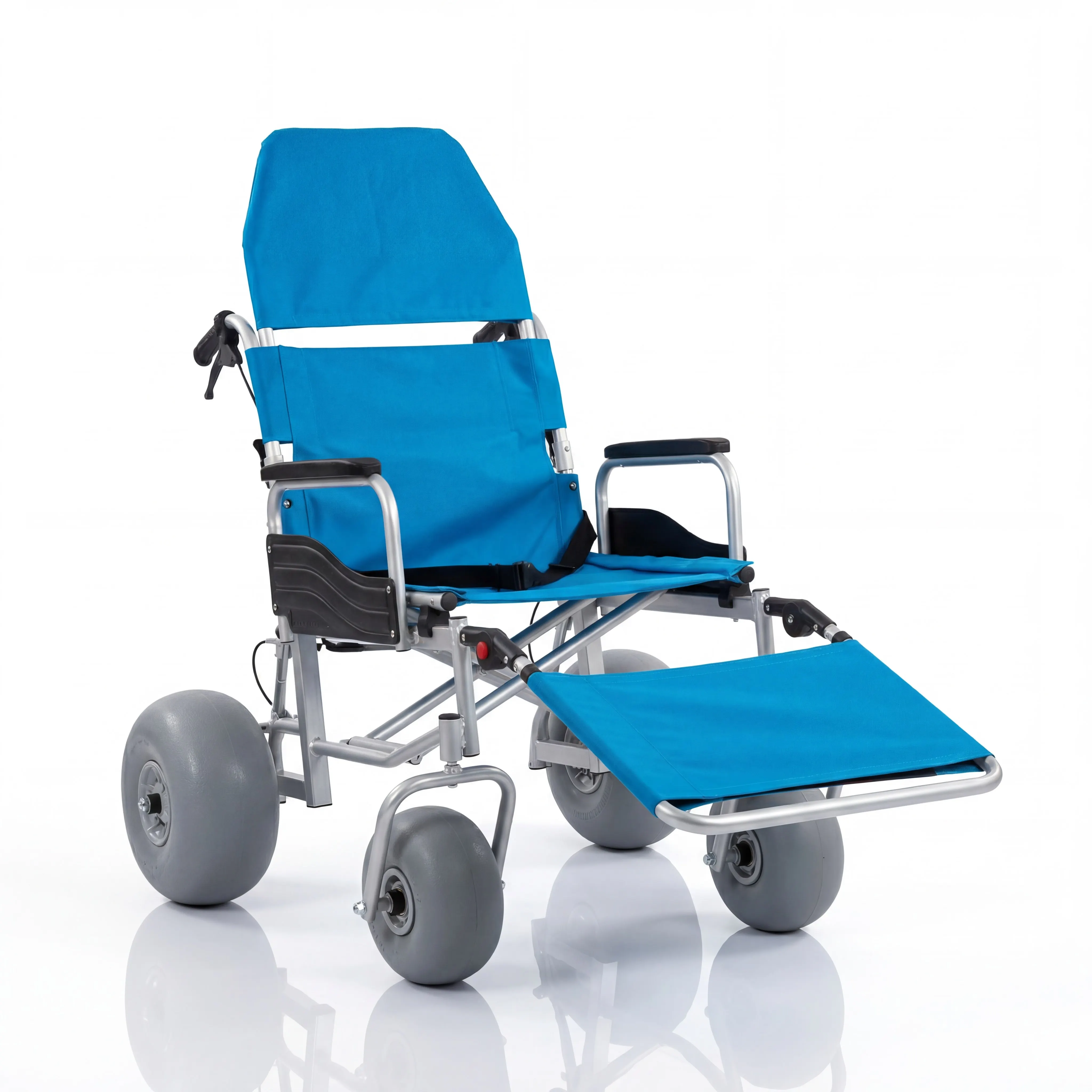Hospital Grade Reclining Beach Wheelchair with Wide PU Wheels Adjustable Backrest and Leg Support for Sand Mobility