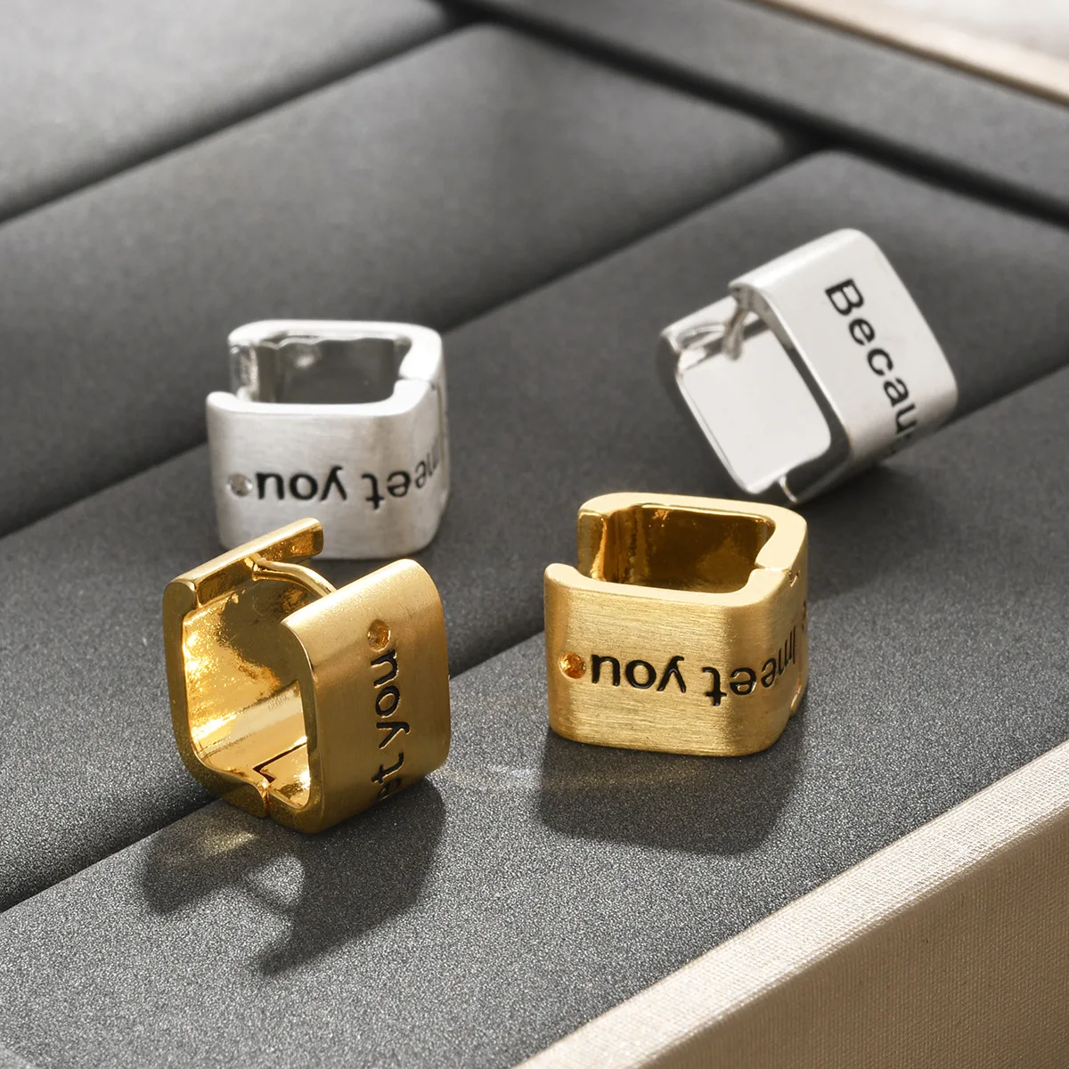 Cross-border U-shaped wide-sided retro brushed English alphabet ear buckle Simple personality Small exquisite high-end earrings