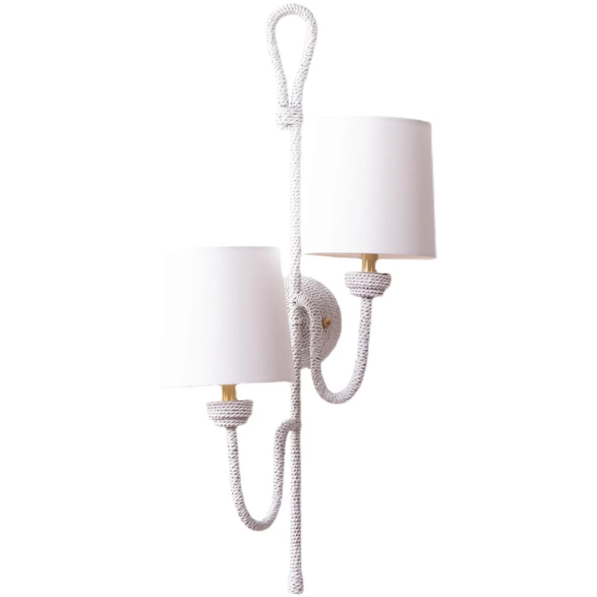 American vintage hemp rope woven bracket wall lamps bedroom study living room wall sconces lights hotel decoration LED fixtures