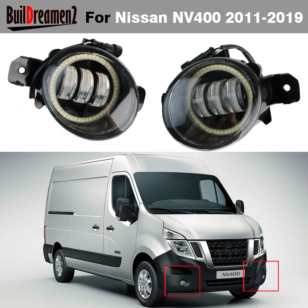 2 Pieces 30W 6000LM Car Right + Left LED Fog Light Angel Eye DRL Fog Daytime Running Lamp 12V For Nissan NV400 NV 400 2011-2019