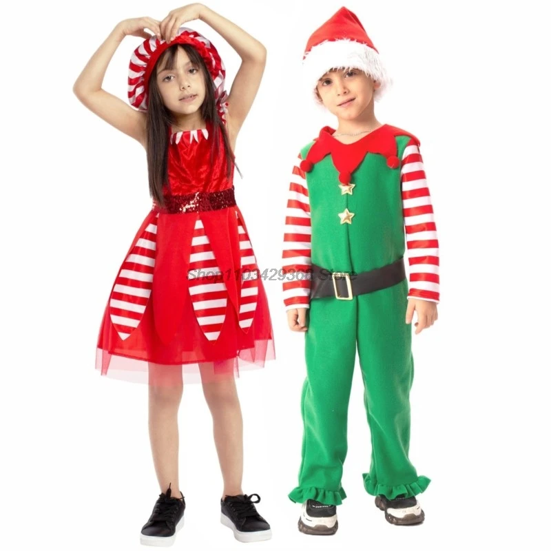 Kinder Weihnachten Elf Kostüme Jungen Mädchen Campus Urlaub Party Performance Kostüme Weihnachten Cosplay Outfits Kleid Set Elf Body