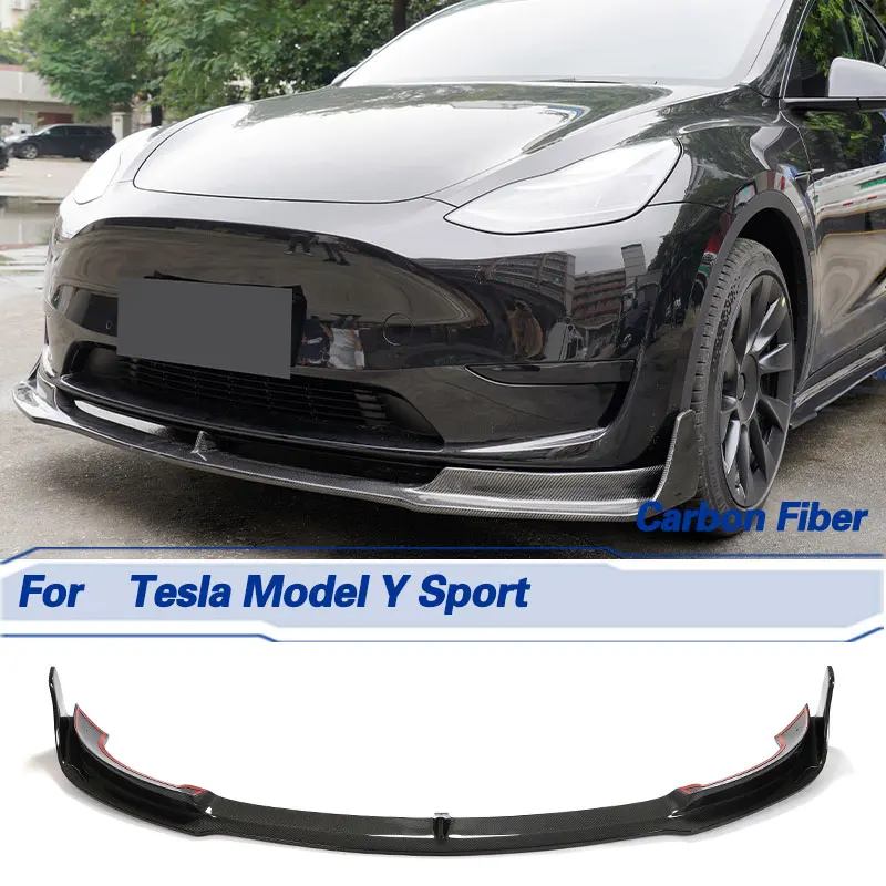 

Автомобильный передний бампер, спойлер из углеродного волокна для Tesla Model Y Sport, 4-дверный 2019-2021 гоночный передний фартук для подбородка, комплект защиты кузова