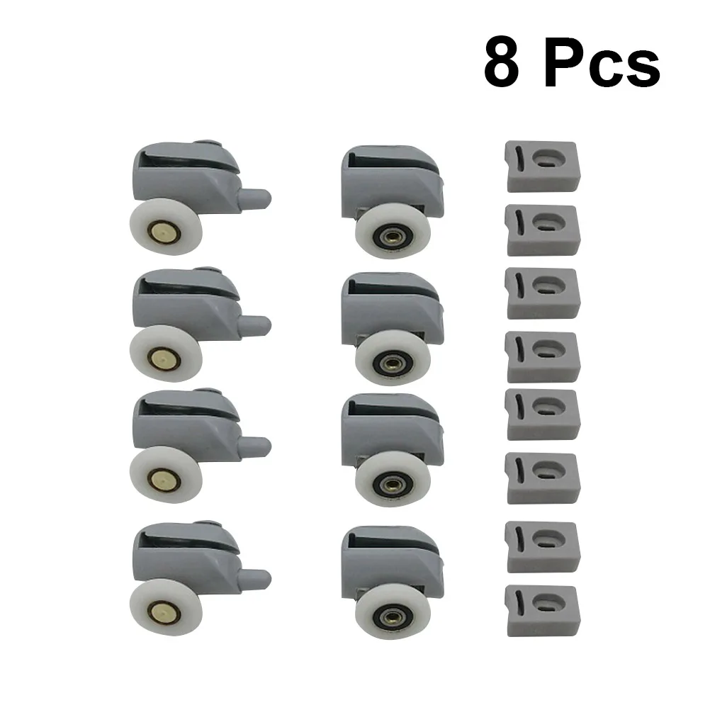 

8pcs Shower Door Roller Bathroom DIY Replacement Parts Glass Doors Spring Loaded Curved Strong Bearings Hardware