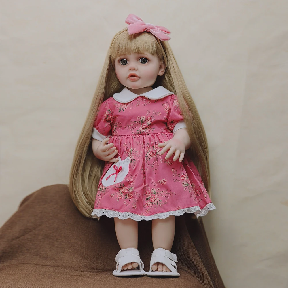 Reborn Toddler Girl Doll Betty 22inch Soft Silicone Full body Vinyl lifelike Newborn Baby Wig Hair Gifts for Children