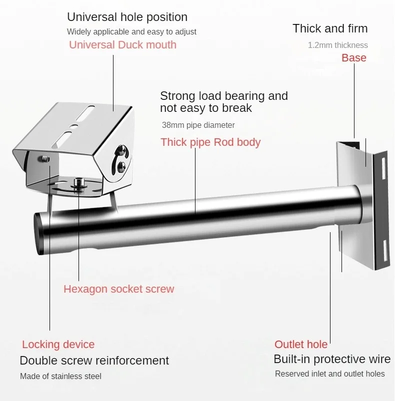 Stainless Steel Universal Holding Rod Bracket CCTV Camera Mounting Vertical Pole Bracket Duckbill Head 360 Degree Adjustable