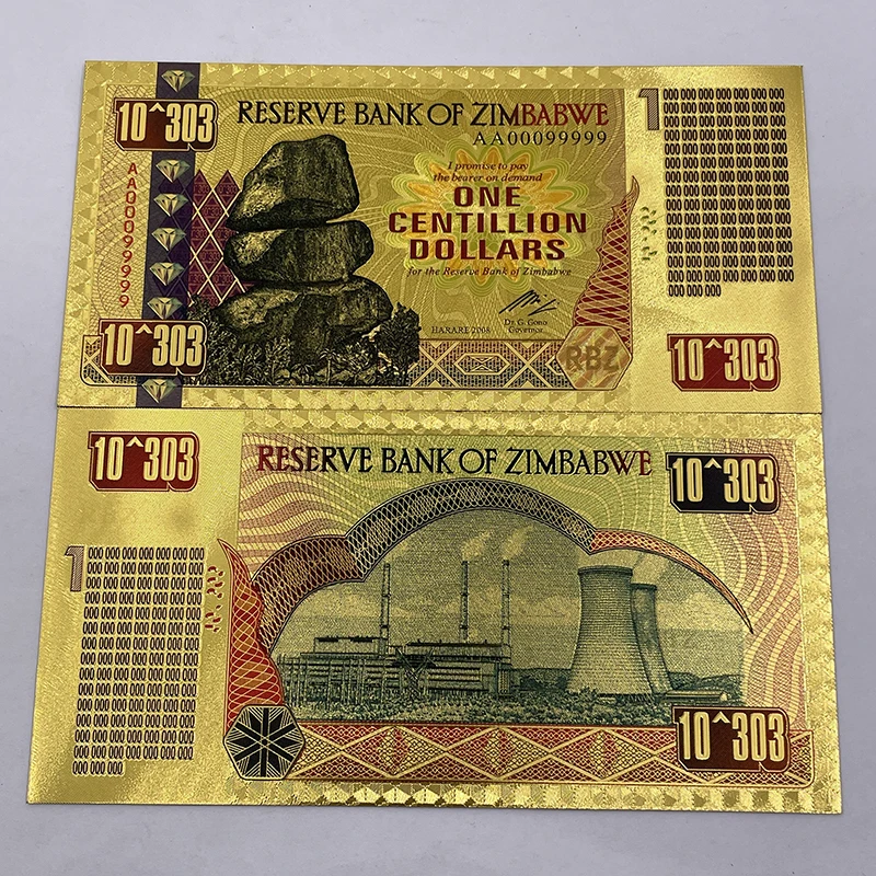 1 قطعة أكثر أنواع زيمبابوي الذهب البنكنوت تريليون الكمية YOTTALILION دولار الذهب زيمبابوي الحيوانات الأوراق النقدية للهدايا