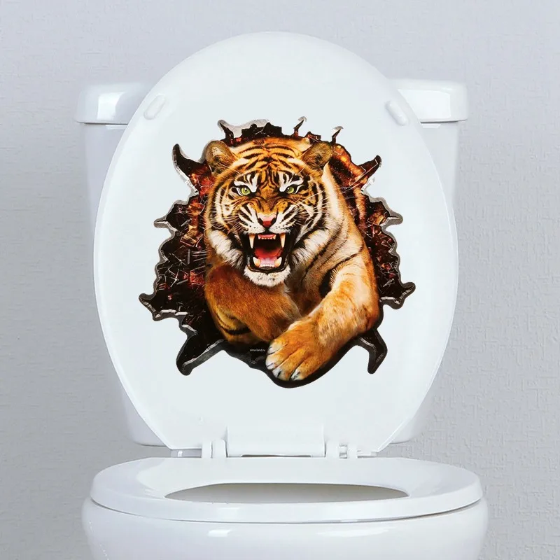 Tri koshki W1366 3D Tiger in the Hole Wall Sticker Waterproof Decal PVC Home Decoration Kids Room Door Living Room Toile