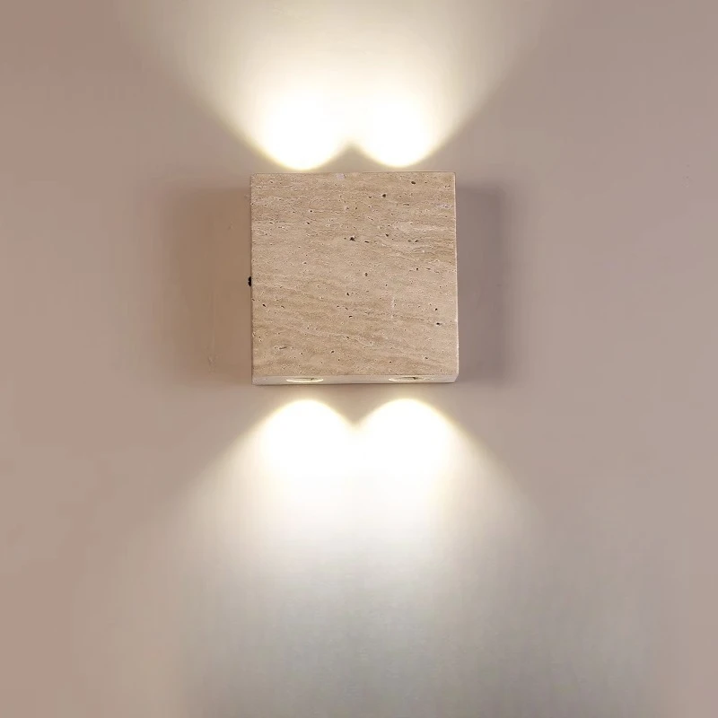 

Japanese cream bedroom bedside wall lamp yellow travertine living room corridor entrance villa stairs background wall lamp