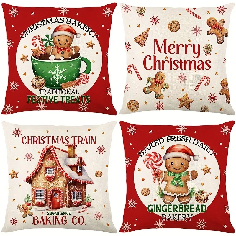 Christmas decoration pillowcase Gingerbread man candy Christmas stick pattern design sofa cushion suite home decoration