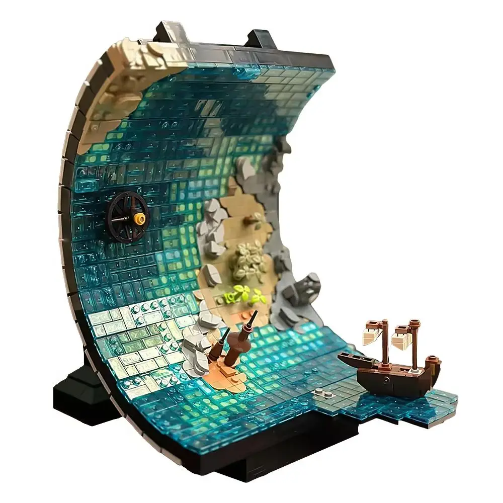 

Gobricks MOC Pirate Ship Big Wave Building Blocks Medieval Pirate Ship Sea Adventure Bricks Assembly Toys Children Gifts Toys