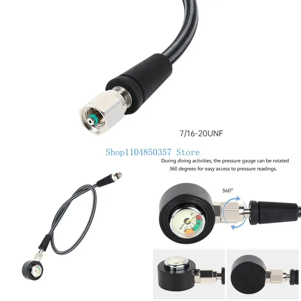 

5asd Diving Residual Pressure Gauge Luminously Pressure Gauge with Highly Pressure Hose Diving Accessories