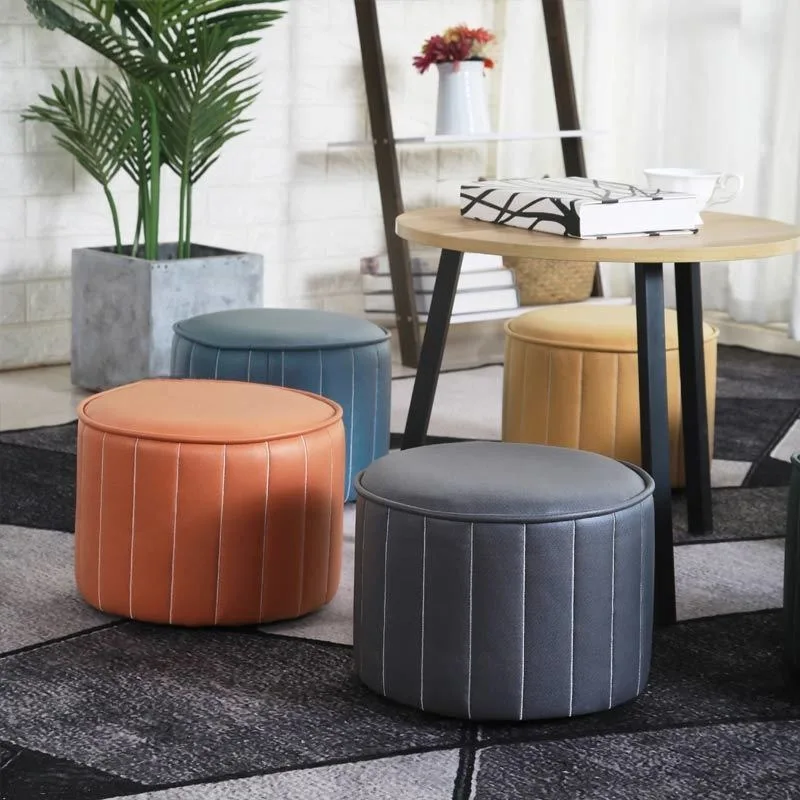 

Small Stools Pumpkin Shape Stools Light Luxury Tech Cloth Stool Nordic Soft Tea Tables Ottomans Bench Pouf Footrest Vanity Chair