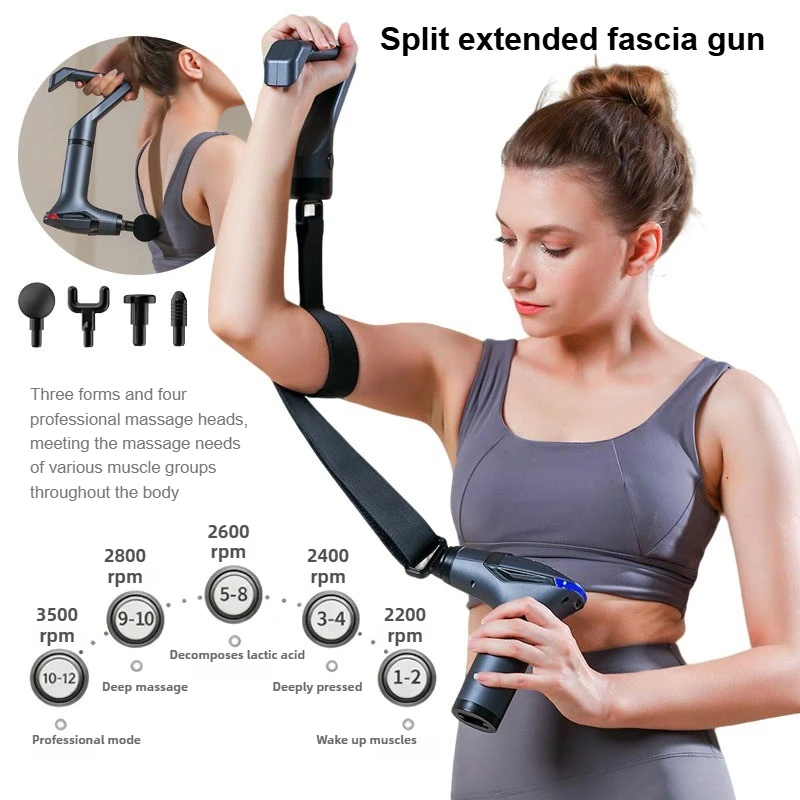 

Fitness muscle relaxation split band massager with multifunctional extended handle and multi frequency vibration fascia gun
