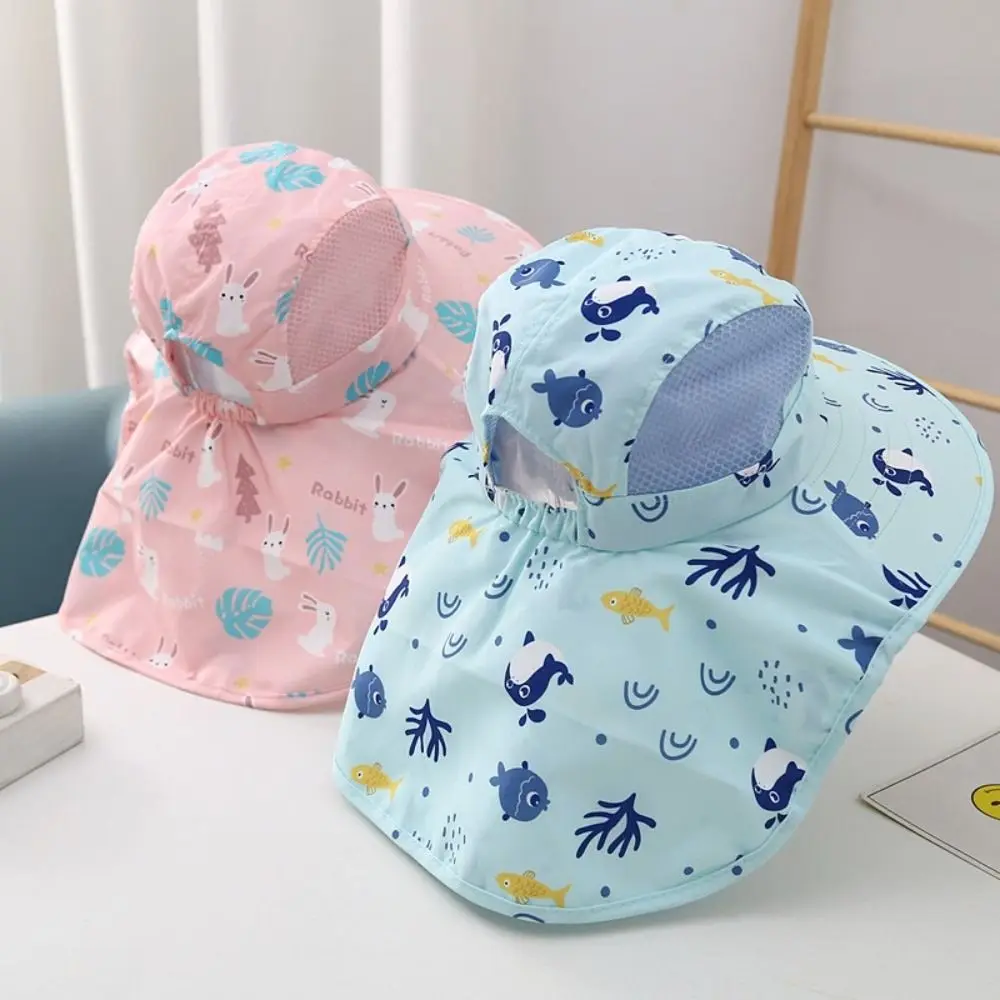 Bucket Cap Summer Baby Hat Neck Ear Cover With Whistle Children's Sunscreen Hat Anti UV Wide Brim Kids Beach Caps UV Protection