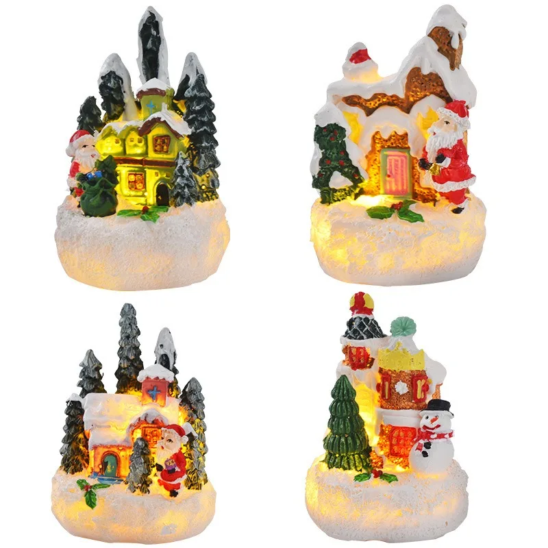 زينة عيد الميلاد شجرة عيد الميلاد سانتا كلوز منازل القرية ثلج المناظر الطبيعية الديكور