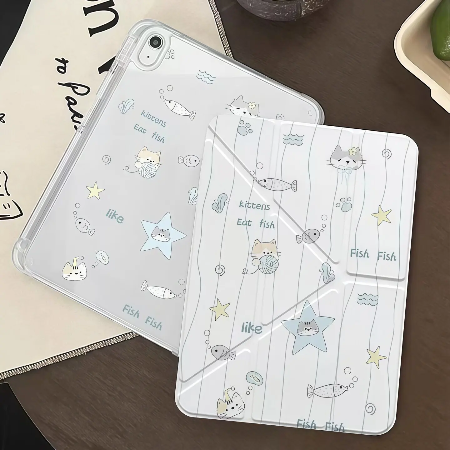 Kawaii Cute Swimming Fish Cat For iPad Pro Air 13 11 M5 M4 M3 M2 2 1 11th A16 12.9