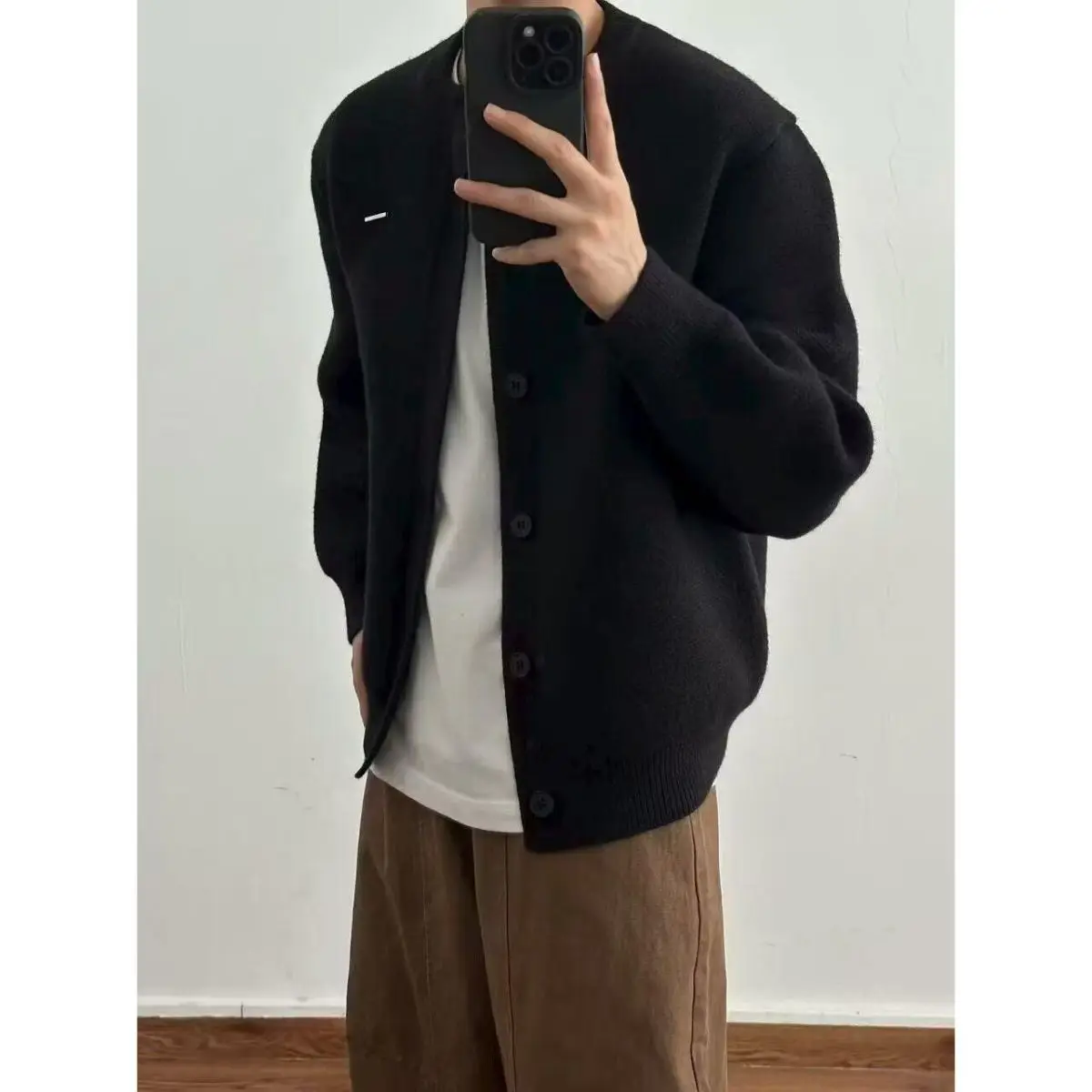 

American Retro Casual V-ne Knitted Sweater Men's Color Open Cardigan Winter Outerwear Soft Polyester Long Sve