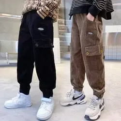 Boys Casual Corduroy Pants Teenage Trousers Kids Hip Hop Joggers Pants High Waist Drawstring Vintage Streetwear Baggy Thicken Sw