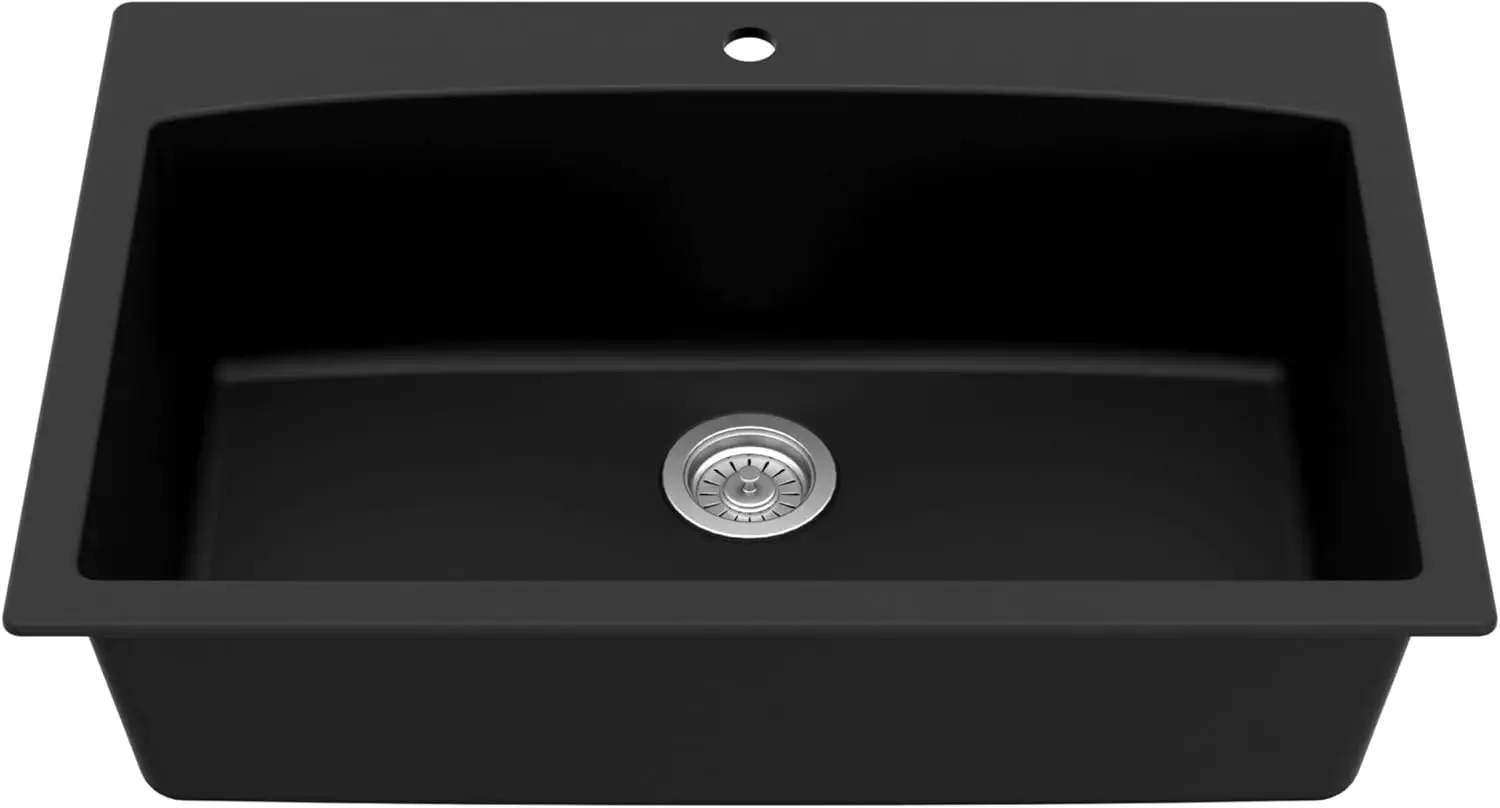 Qt-712 Drop-In Quartz Composite 33 In. 1-Hole Single Bowl Kitchen Sink In Black